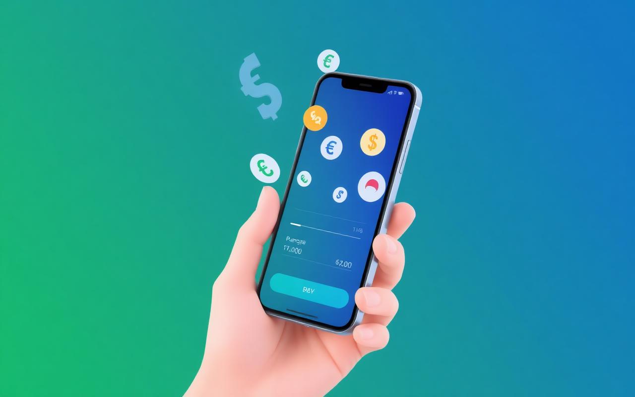 Mobile currency exchange app displaying global currency symbols